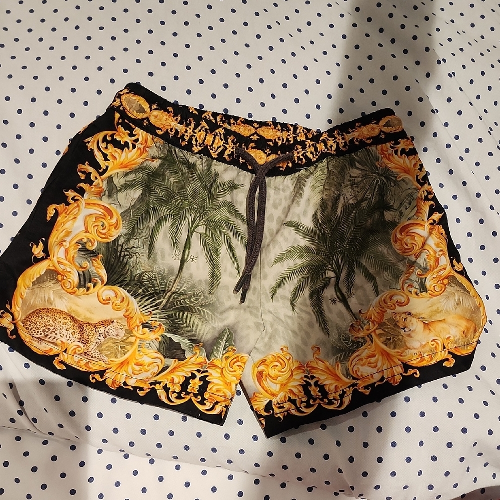 Camilla Black and Gold Tropical Print Boys Swim Trunks